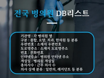 국내 최고의 전국 병원, 의원 DB를 드립니다.