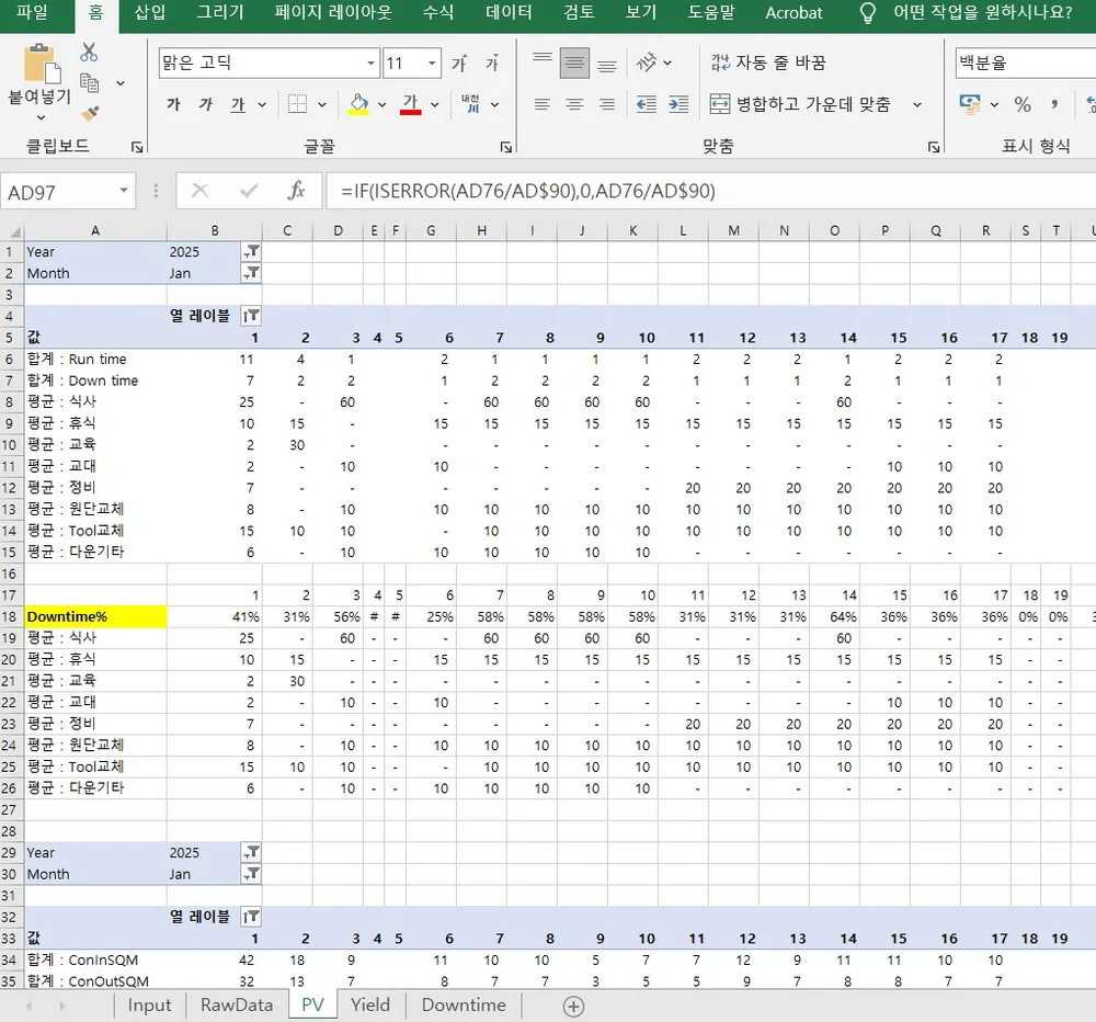 Excel엑셀 이용한 생산/품질 관리 리포트 - 크몽