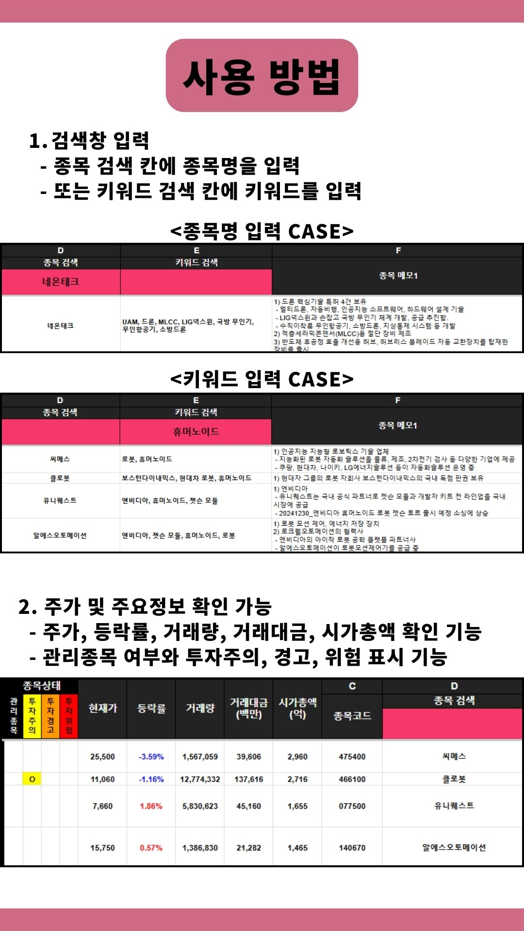 주식 테마에 잘 움직이는 천종목 + 최적화 검색프로그램 - 크몽