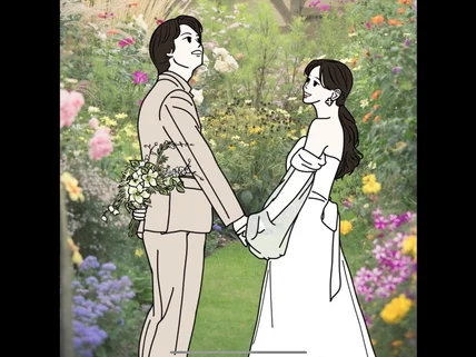 일러스트 청첩장 커플선물 가족선물 라인 심플 드로잉
