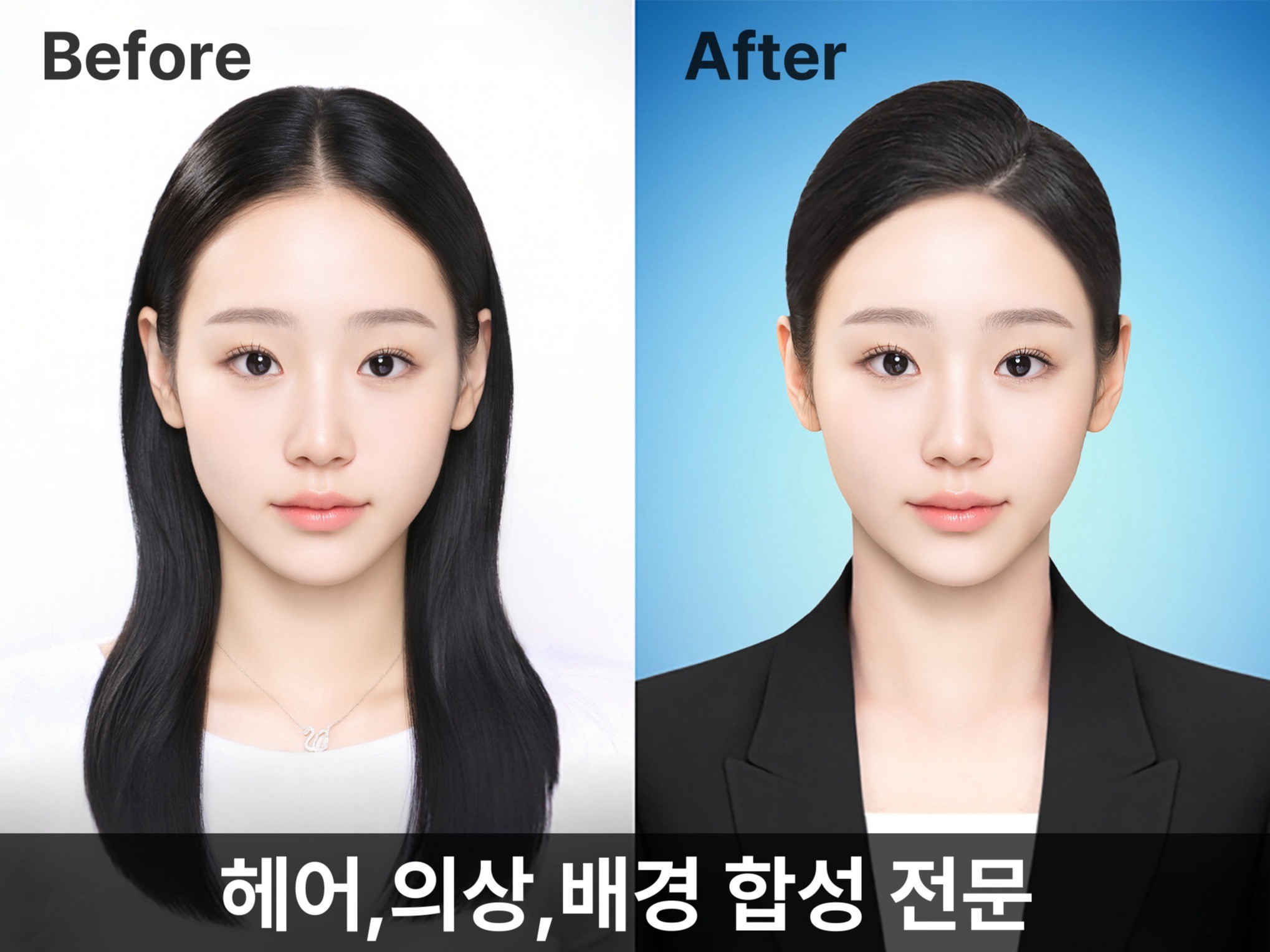 취업사진 헤어합성/정장합성/배경합성/ 증명사진 보정 - 크몽