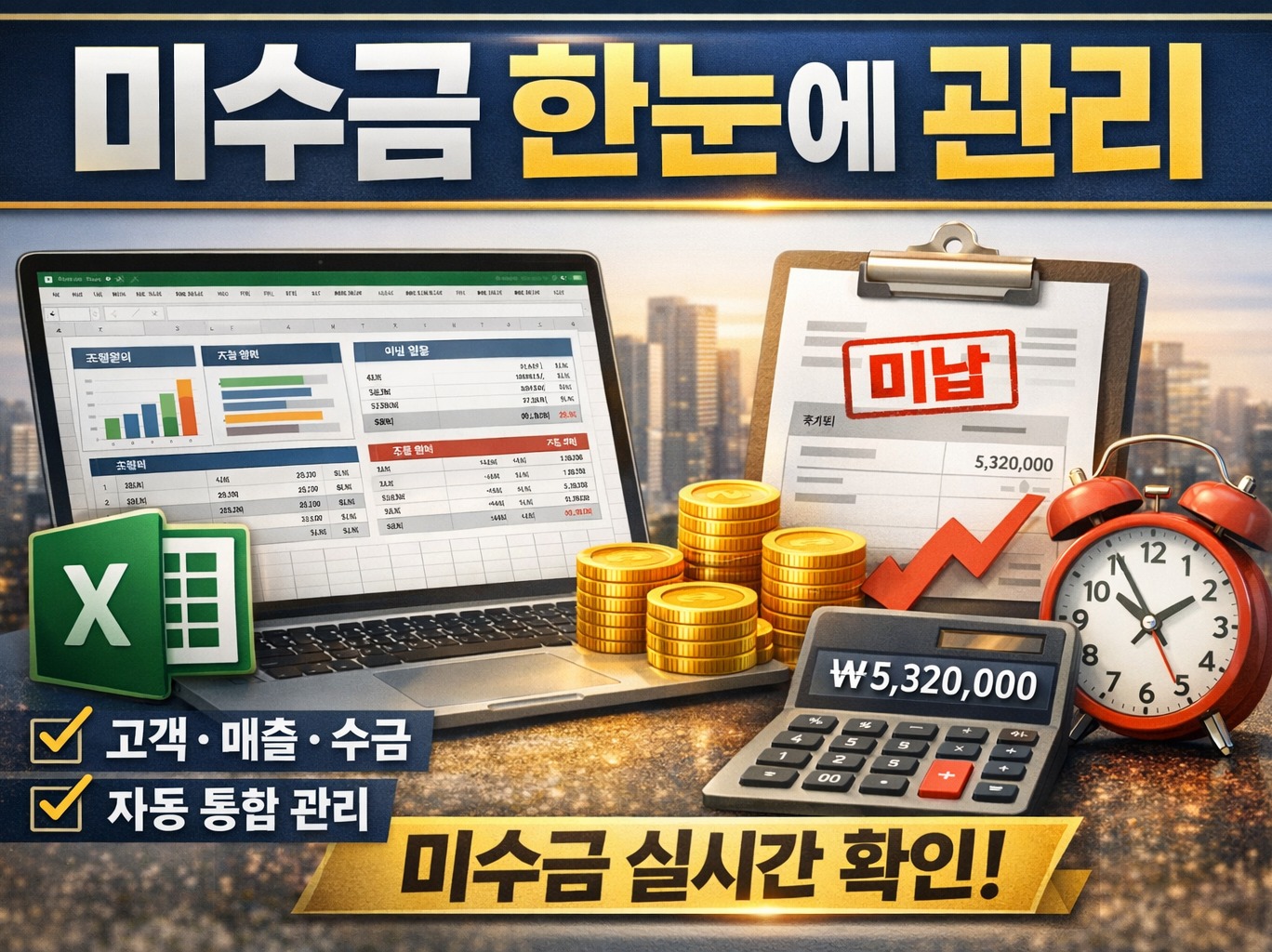 고객관리.수금관리 자동화 엑셀(미수금 한눈에) - 크몽