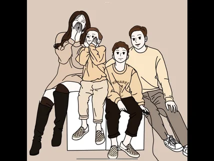일러스트 청첩장 커플선물 가족선물 라인 심플 드로잉