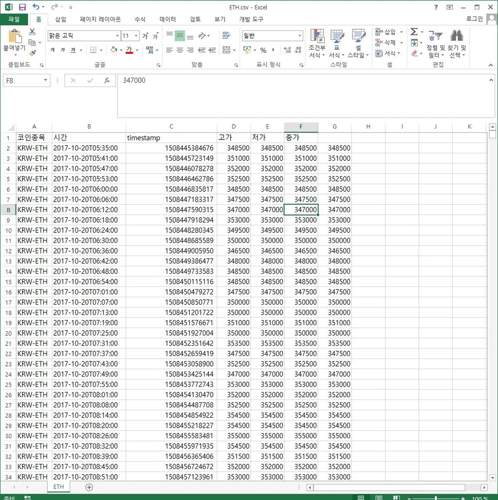 거래소 코인데이터 수집 프로그램 - 크몽