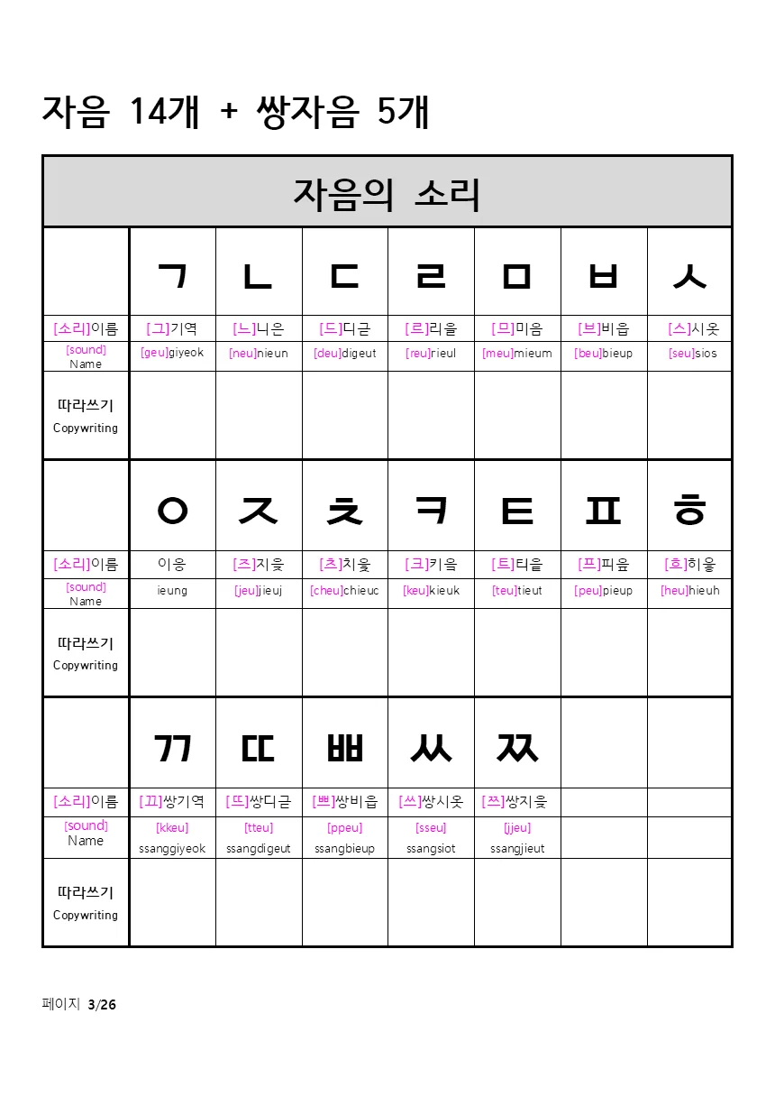 한글워크북-자모음편 - 크몽