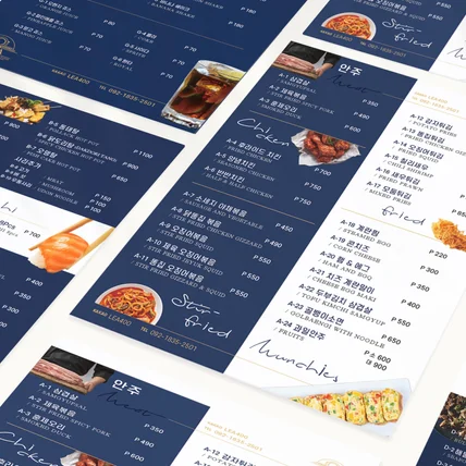 포트폴리오-배달 메뉴판, 외국 한식당 메뉴판 디자인