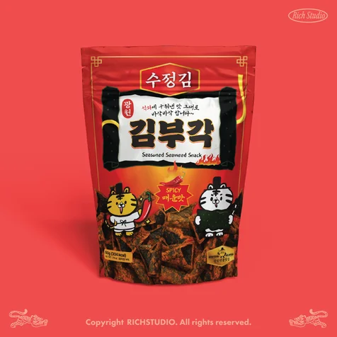 포트폴리오-김부각 4가지맛 시리즈 캐릭터 패키지 디자인