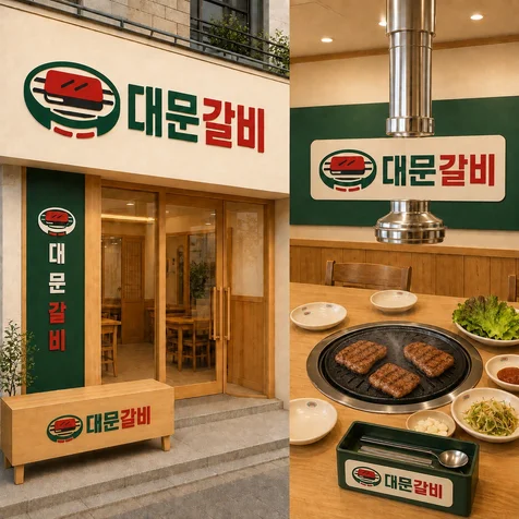 포트폴리오-대문갈비 돼지갈비 숯불구이 전문점 실사용 한글 로고