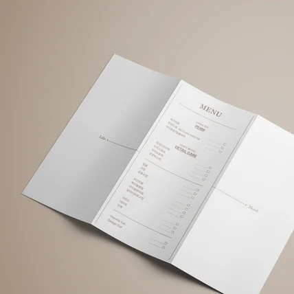 포트폴리오-[리플렛/3단접지] 미용실 헤어샵 살롱드 헤어스타일 메뉴 브로셔디자인