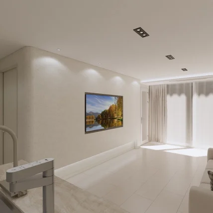 포트폴리오-행당동 신동아 아파트: 모던 미니멀 주방-거실 3D 인테리어 도면