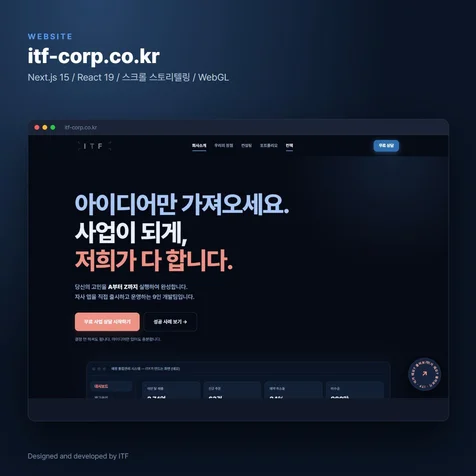 포트폴리오-스크롤 스토리텔링 기업 홈페이지 itf-corp.co.kr - Next.js / WebGL