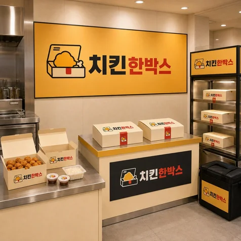 포트폴리오-치킨한박스 치킨 배달전문점 실사용 한글 로고 디자인