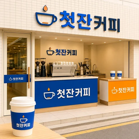 포트폴리오-첫잔커피 동네 카페 커피전문점 실사용 한글 로고