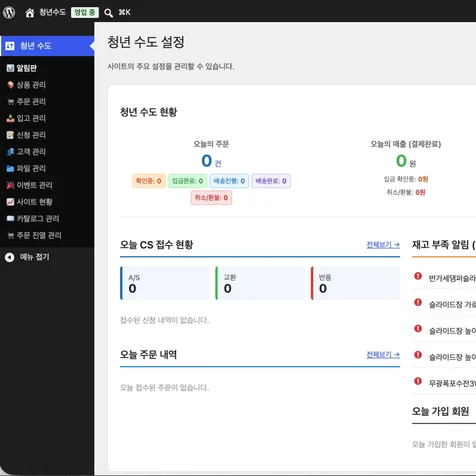포트폴리오-워드프레스 커스텀 어드민 페이지 현황 대시보드 구축 사례