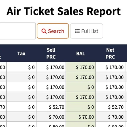 포트폴리오-항공 티켓 리포트 관리자 페이지 부분 제작