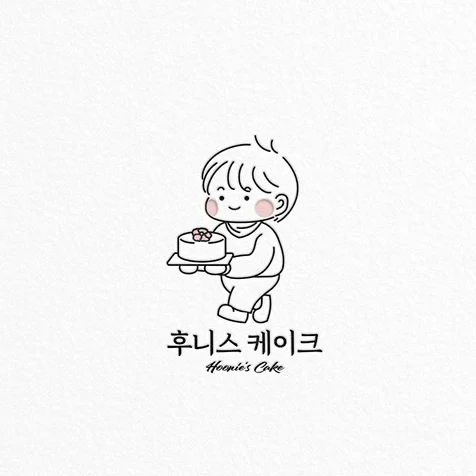 포트폴리오-앙금 꽃 케이크 떡집, 남자아이 라인 드로잉 로고, 손그림 스타일 로고, 감성적인 캐릭터