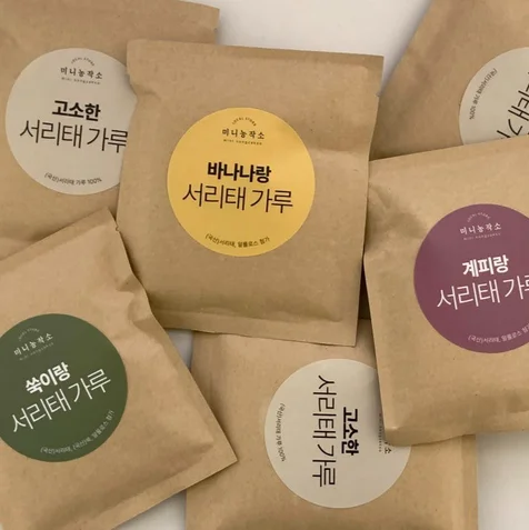 포트폴리오-농산물 미숫가루 선식 스티커 라벨 디자인