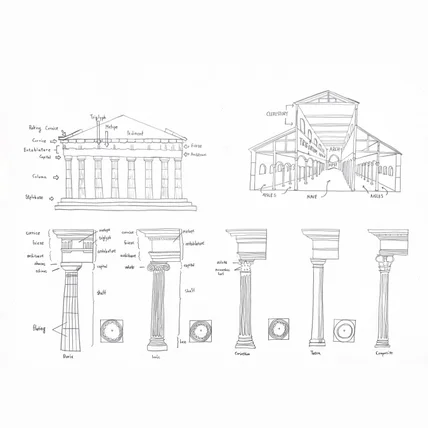 포트폴리오-건축 연필 손그림 일러스트