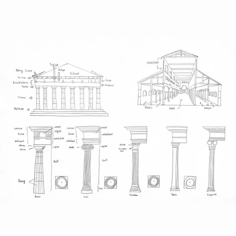 포트폴리오-건축 연필 손그림 일러스트