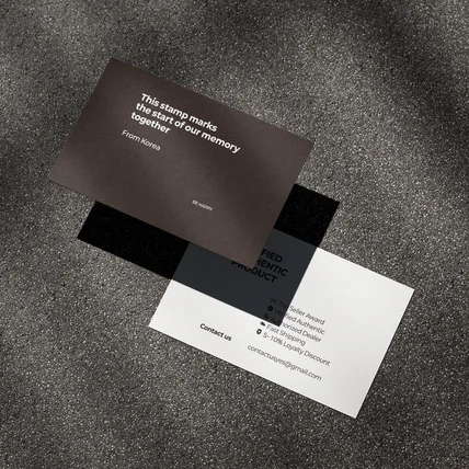 포트폴리오-[안내카드] 미니멀리즘 세련되고 모던한 브랜드 인증카드 디자인