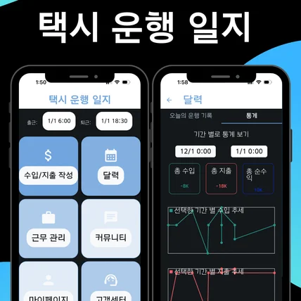 포트폴리오-택시 기사님 대상 운행/수익 관리 가계부 형 모바일 앱 개발