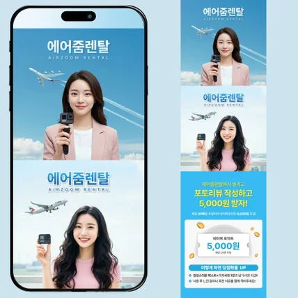 포트폴리오-여행 전 필수템 고프로 대여 상세페이지 디자인 포토리뷰 유도 이벤트배너 제작