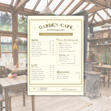 포트폴리오-정원이 멋진 카페 메뉴판
