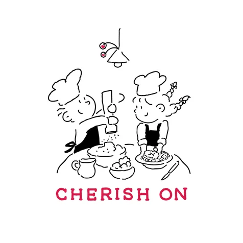 포트폴리오-브런치카페 CHERISH ON 핸드 드로잉 일러스트 로고와 캐릭터 디자인