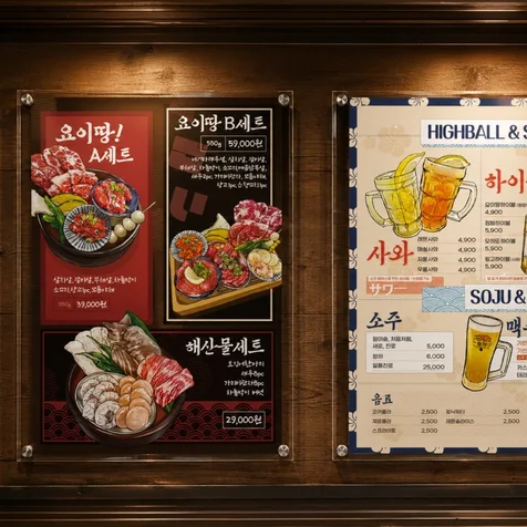 포트폴리오-야끼니꾸 요이땅 (응암동). 야끼니꾸 전문점 메뉴판 / 입간판 / 먹는법