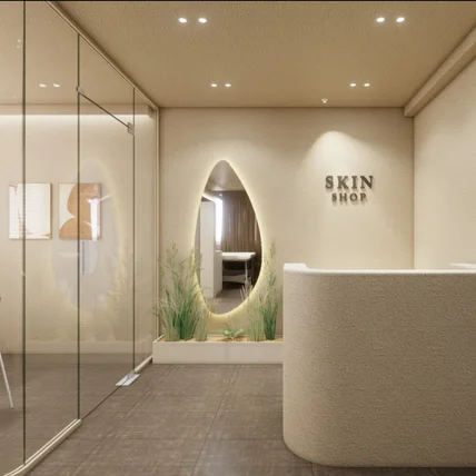 포트폴리오-피부샵 인테리어. 따듯한 곡선과 빛으로 완성된 피부관리샵.