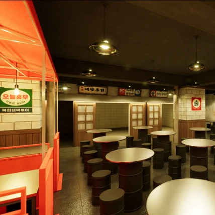 포트폴리오-추억을 소환하는 건대 포차, 3D 도면으로 완성된 뉴트로 인테리어