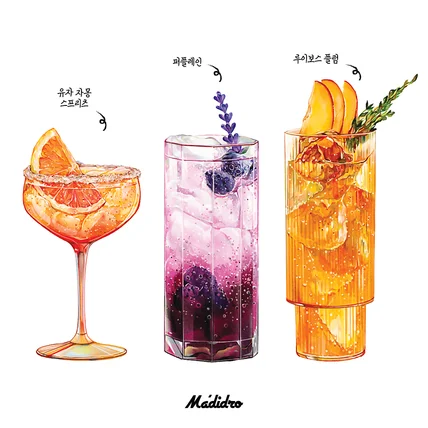포트폴리오-대기업 A사 티칵테일류 4종 수채화