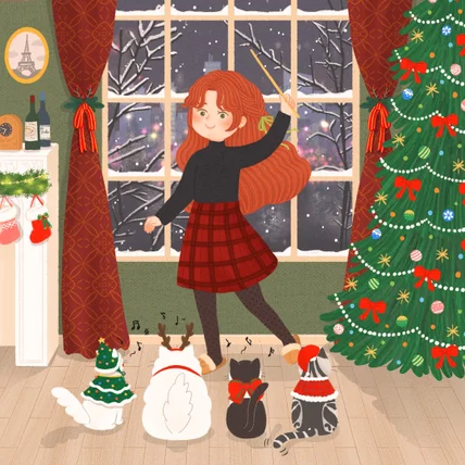 포트폴리오-고양이들과 행복한 화이트 크리스마스