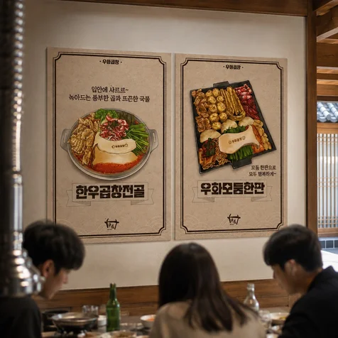 포트폴리오-곱창전골/곱창구이 둔산동 우화곱창 음식 포스터/먹는법 디자인