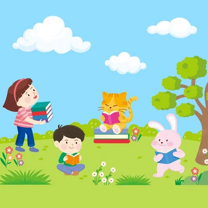 포트폴리오-[초등학교 도서관 벽면 디자인] 을 위한 일러스트레이션