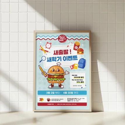 포트폴리오-[버거치즈스마일] 새학기 행사 포스터 디자인